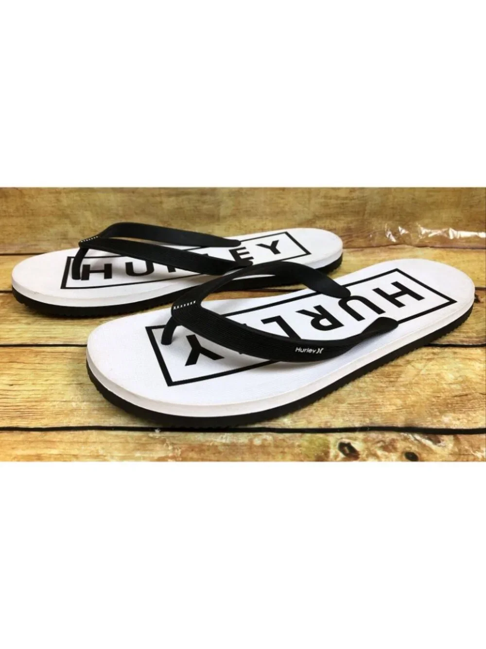 HURLEY Mens 12 Black/White Classic Slip On Flip Flops Thong Sandals